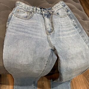 Momokrom Light Wash High Waist Split Hem Blue Jeans